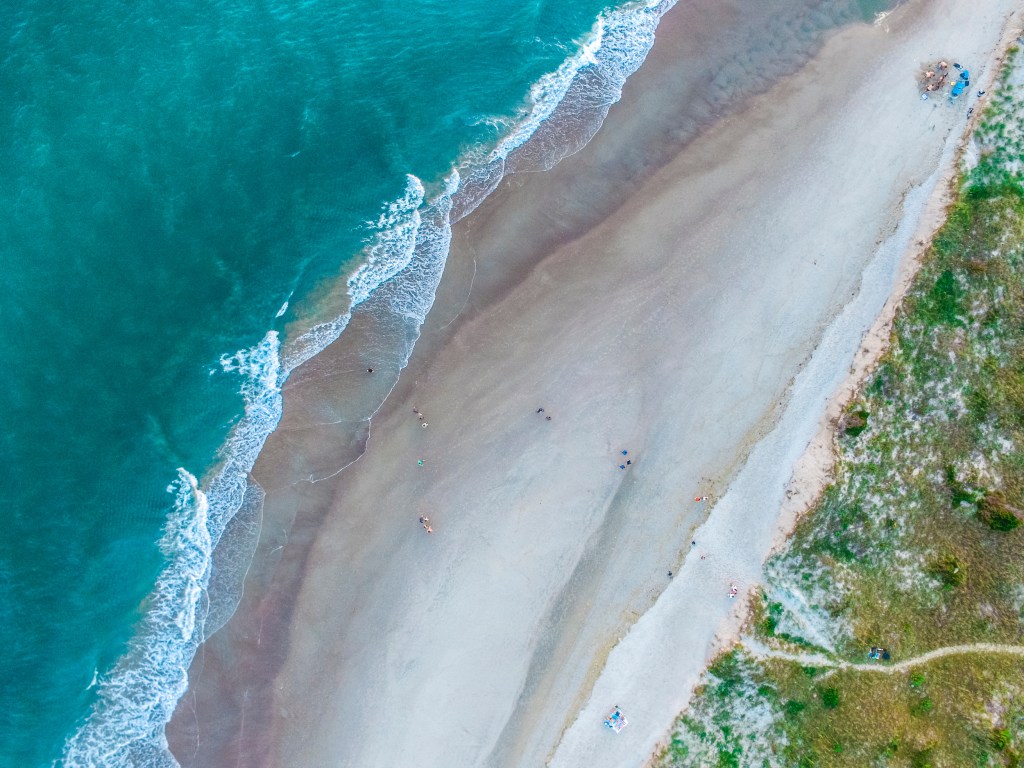 Aerial view of Oak Island beach in North Carolina.