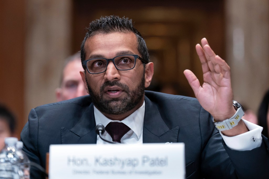 FBI Director Kash Patel testifies before a Senate Committee on Appropriations and Subcommittee on Commerce, Justice, Science, and Related Agencies hearing to examine proposed budget estimates for fiscal year 2026 for the Federal Bureau of Investigation on Capitol Hill in Washington, Thursday, May 8, 2025.