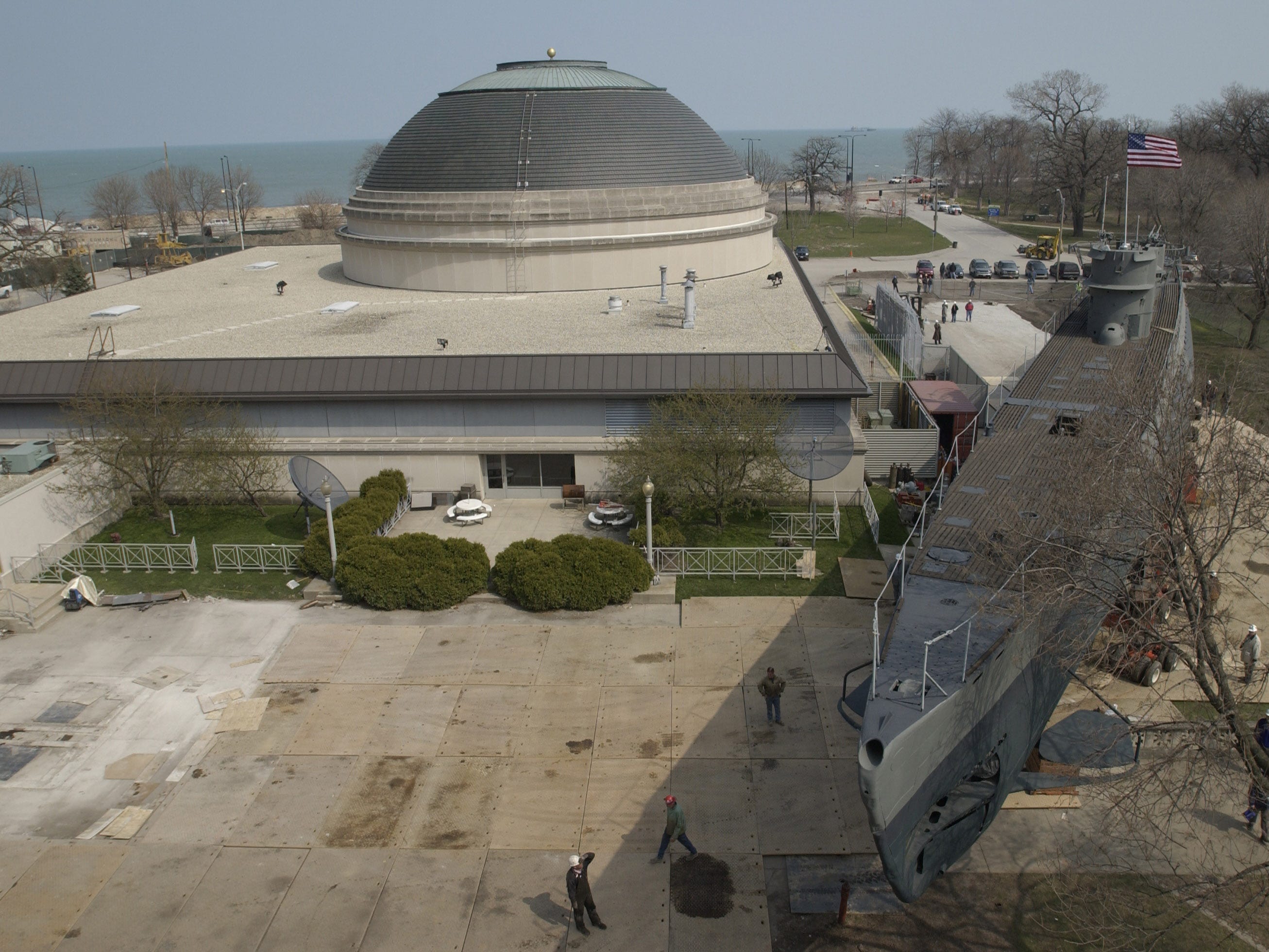The captured German U505 submarine being moved by engineers to its permanent location inside the museum, April 8, 2003.