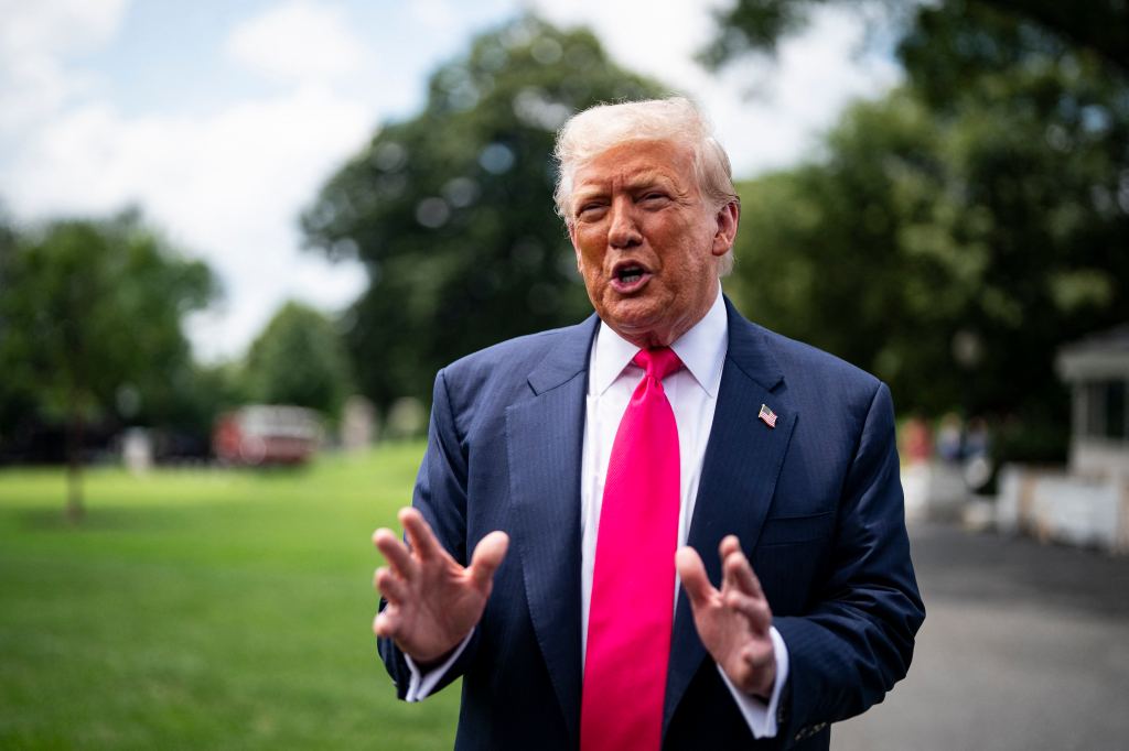 President Trump speaking on the White House lawn.