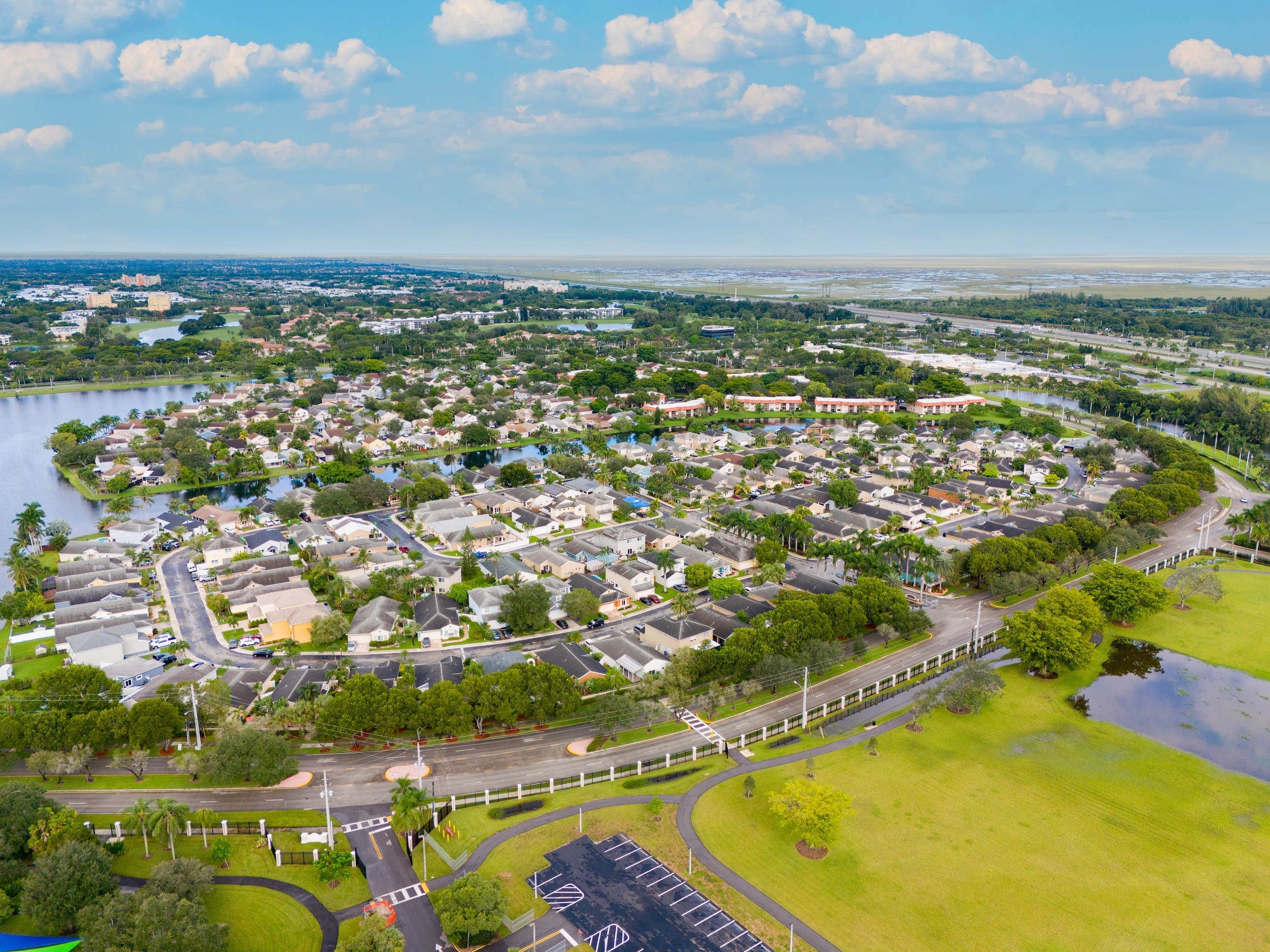An aerial view of a neighborhood in Sunrise, Florida.