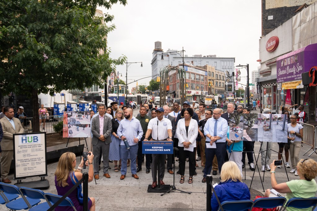 Mayor Eric Adams and administration officials at a Bronx community event.