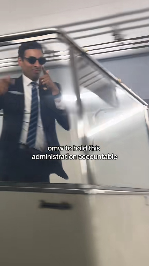 Rep. Suhas Subramanyam in a TikTok video, on his way to hold the administration accountable.