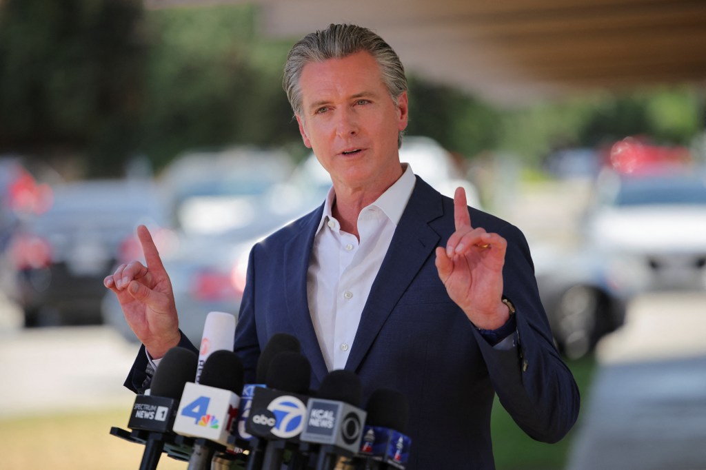 Governor Newsom at a press conference.