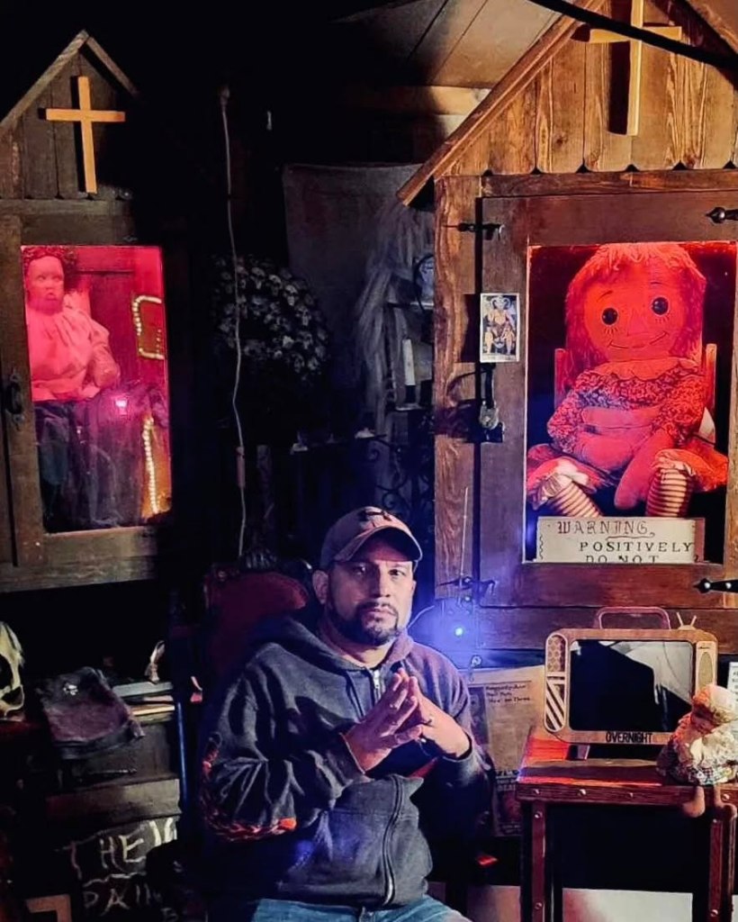 Paranormal investigator Dan Rivera with Annabelle doll.