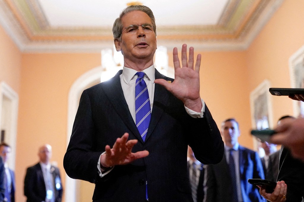 Photo of Scott Bessent speaking to reporters at the U.S. Capitol.