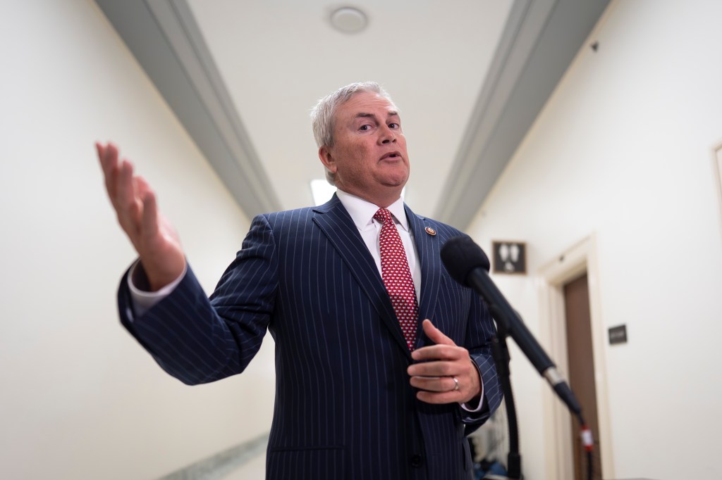 James Comer speaking at a microphone.