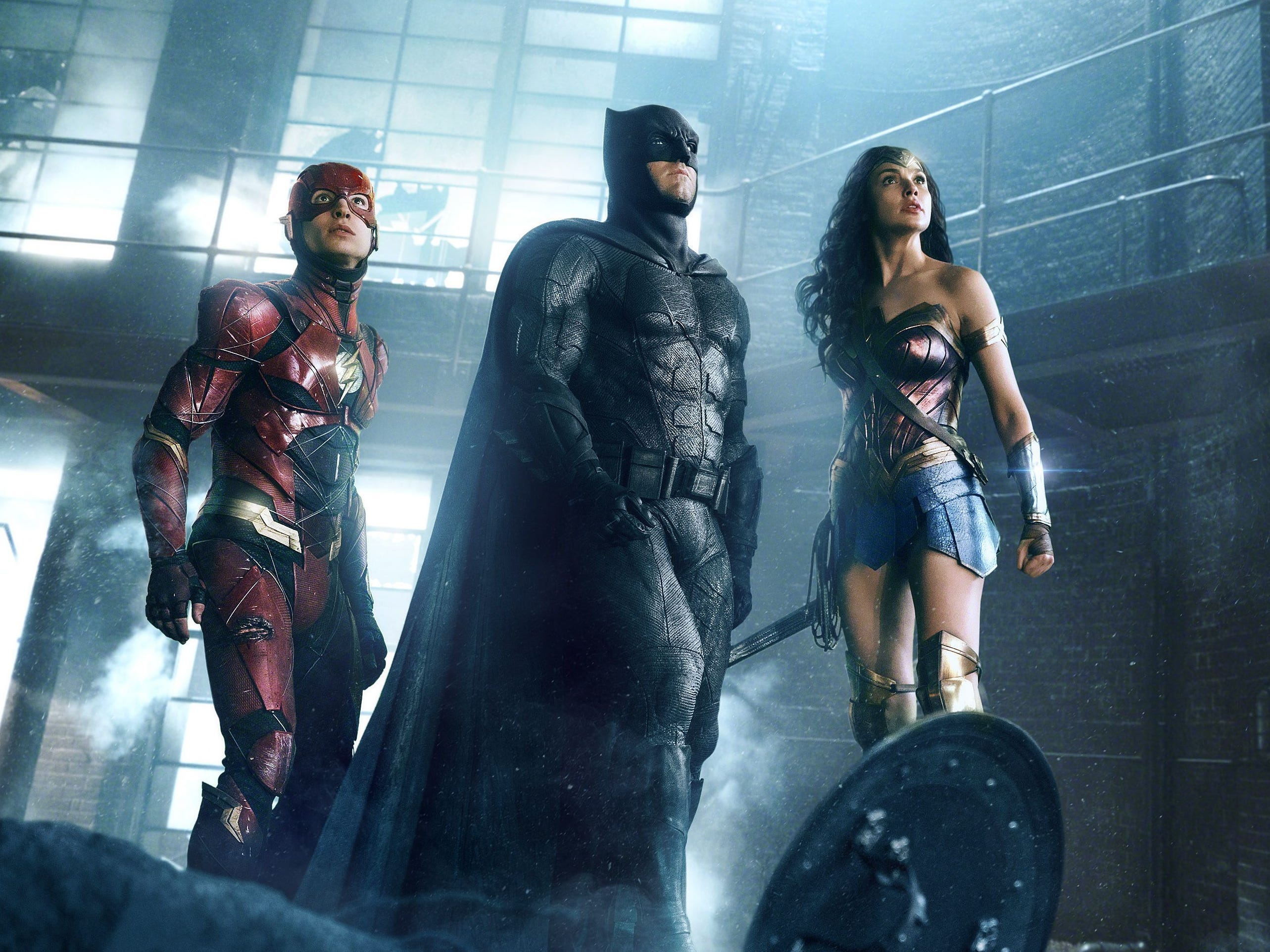 the flash, batman, and wonder woman in justice league