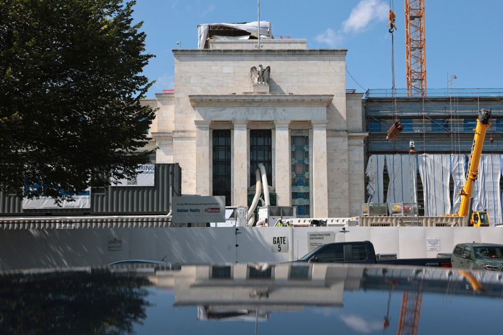 The Federal Reserve building under construction.