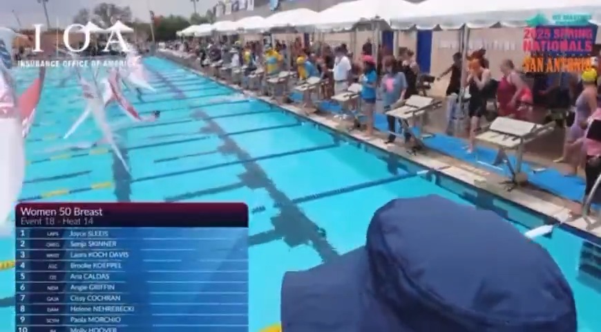 Transgender swimmer Ana Caldas winning a breaststroke event at the US Masters Swimming Spring National Championship.
