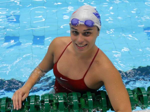 Transgender swimmer Ana Caldas after winning five races.