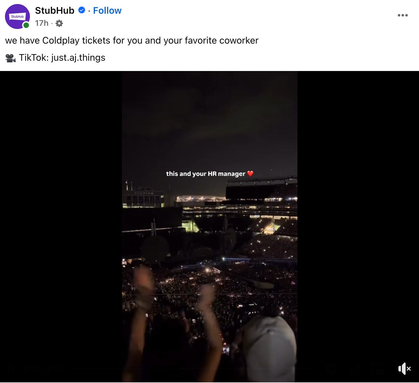 StubHub's social media post about 