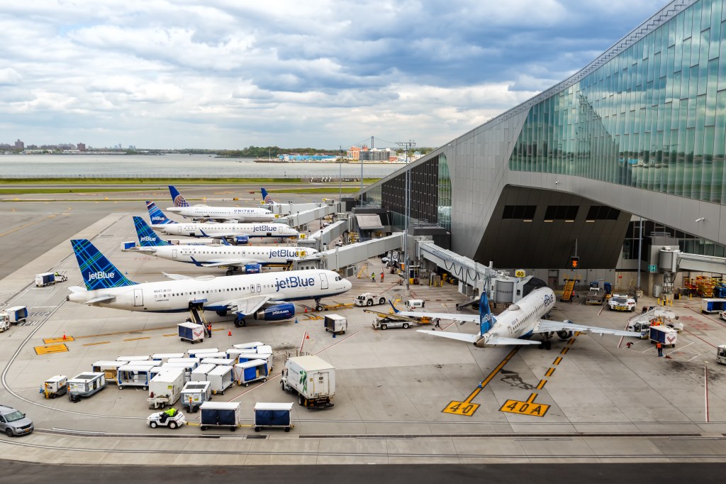 JetBlue airplanes at LaGuardia Airport's Terminal B.