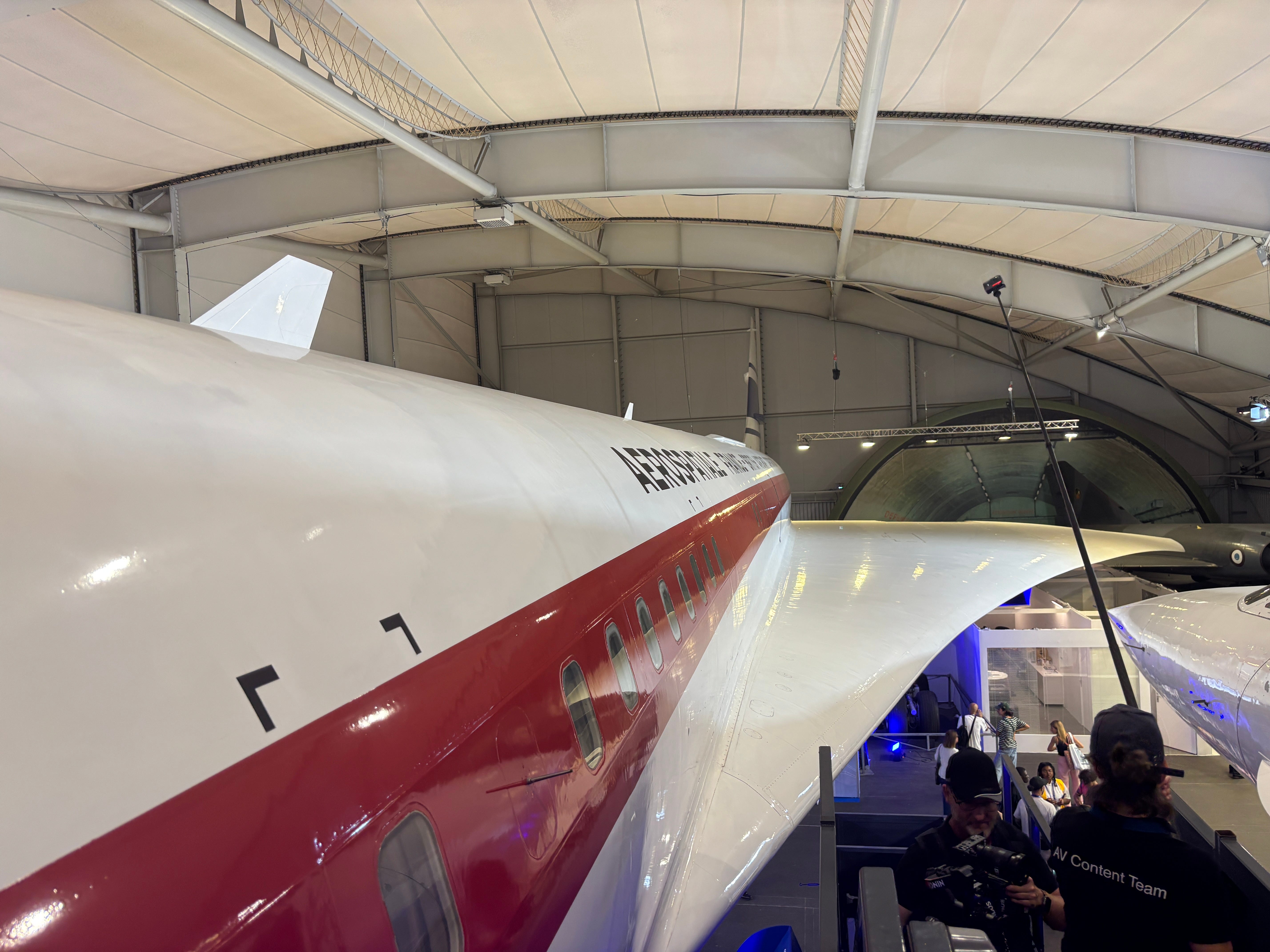 The exterior of the first Concorde 001 prototype with the manufacturer's names painted on the side