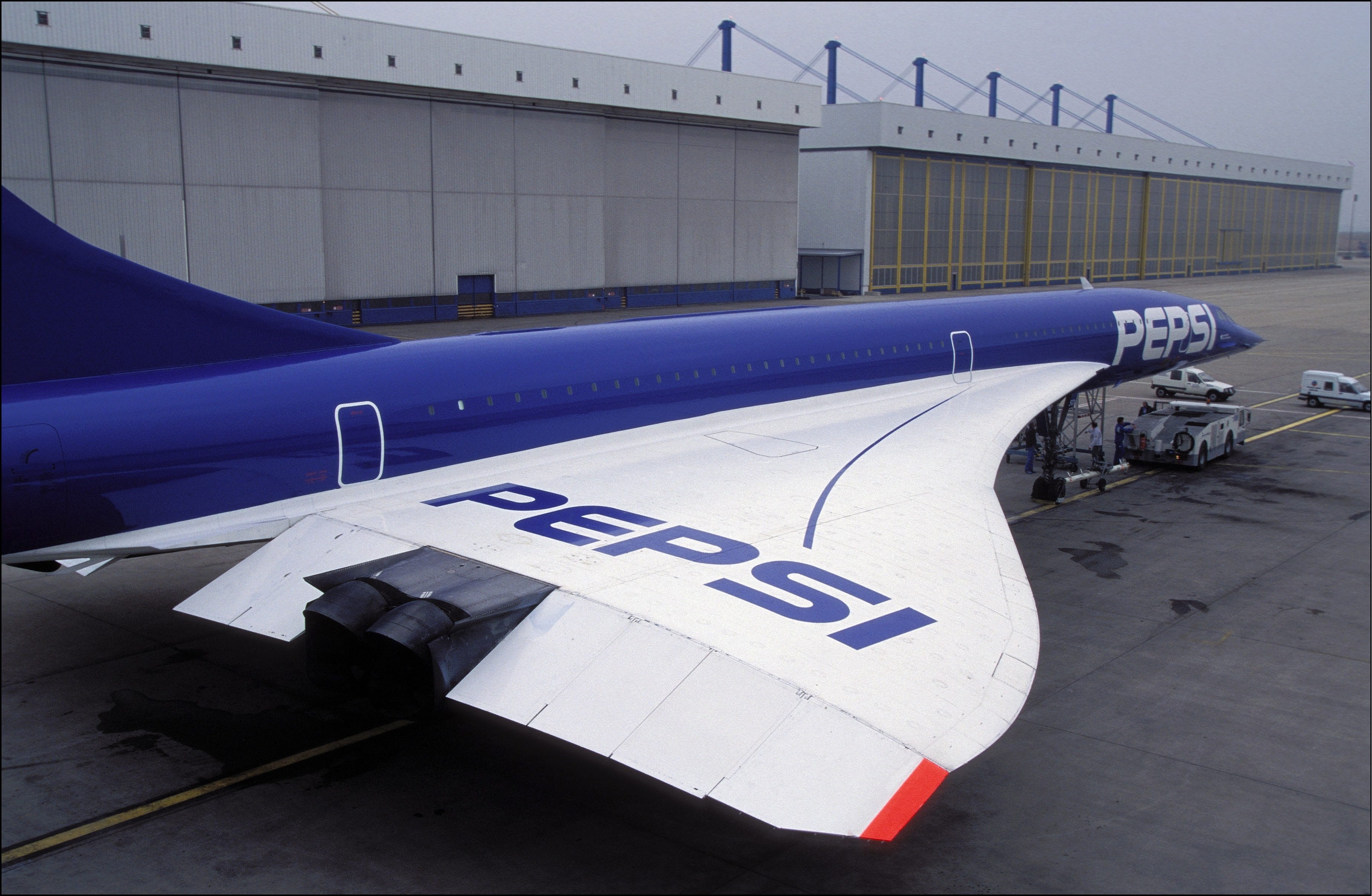 Charles de Gaulle 2 airport In Roissy, France In April, 1996 - Advertising Pepsi on Concorde jet.