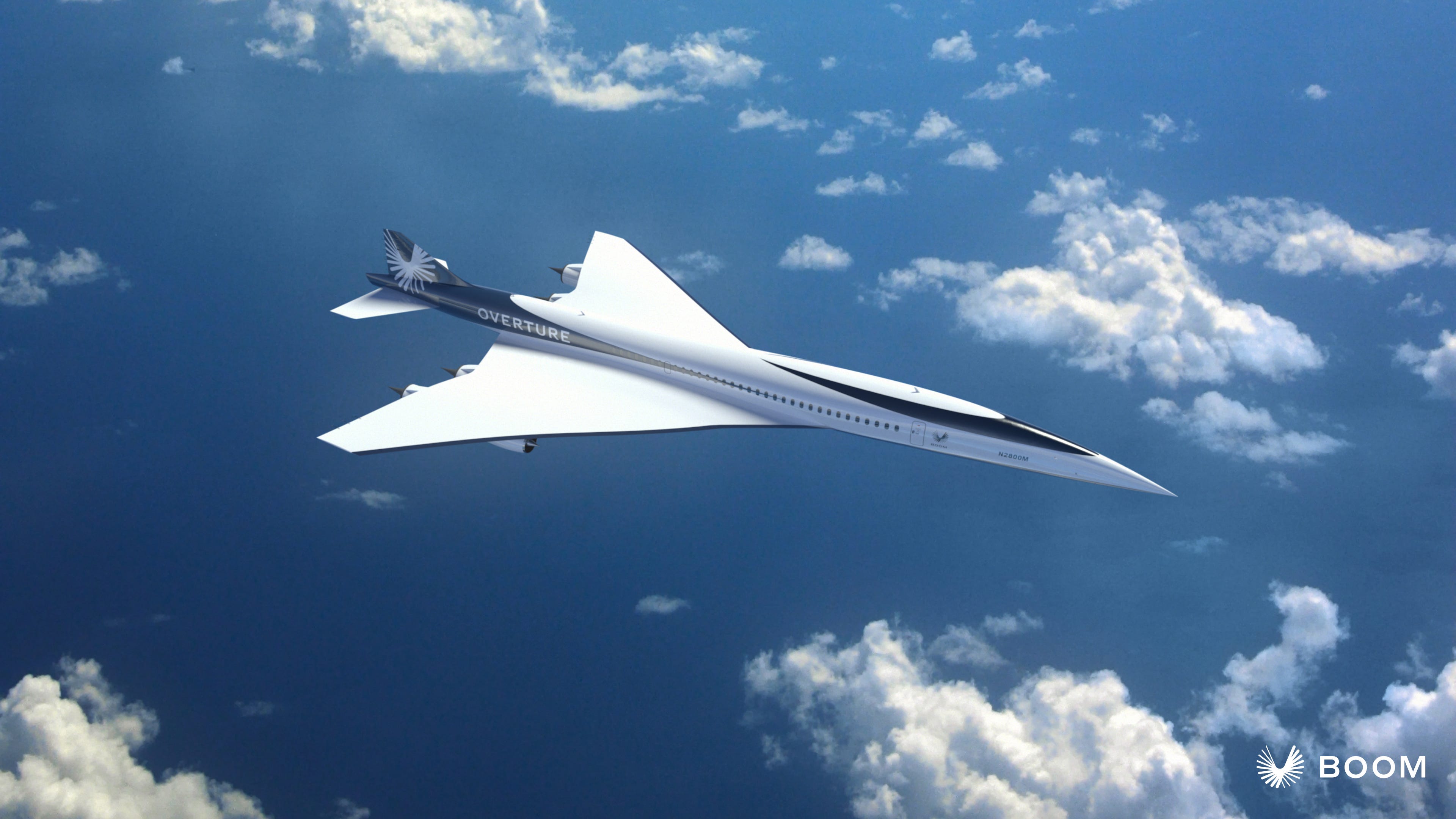 Rendering of Boom Overture in flight as viewed from above