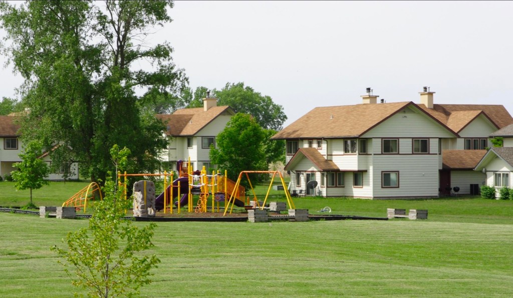 Playground in front of houses in Lockport, Illinois.