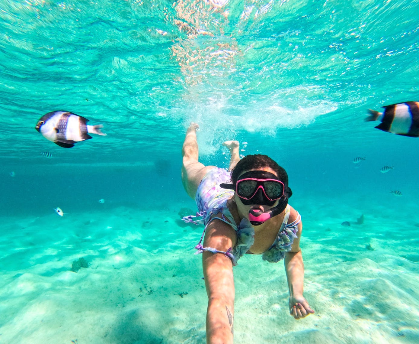 The writer snorkeling in Mauritius.