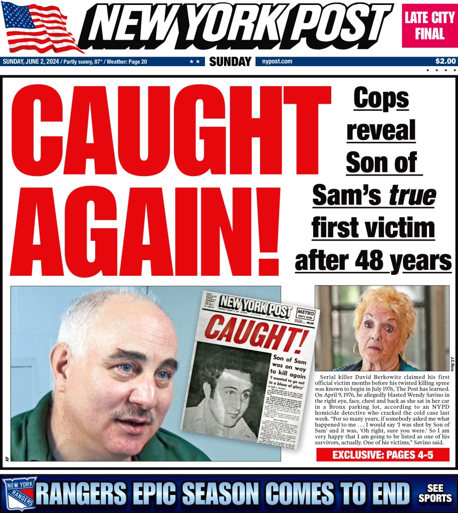 New York Post cover: Cops reveal Son of Sam's first victim after 48 years.