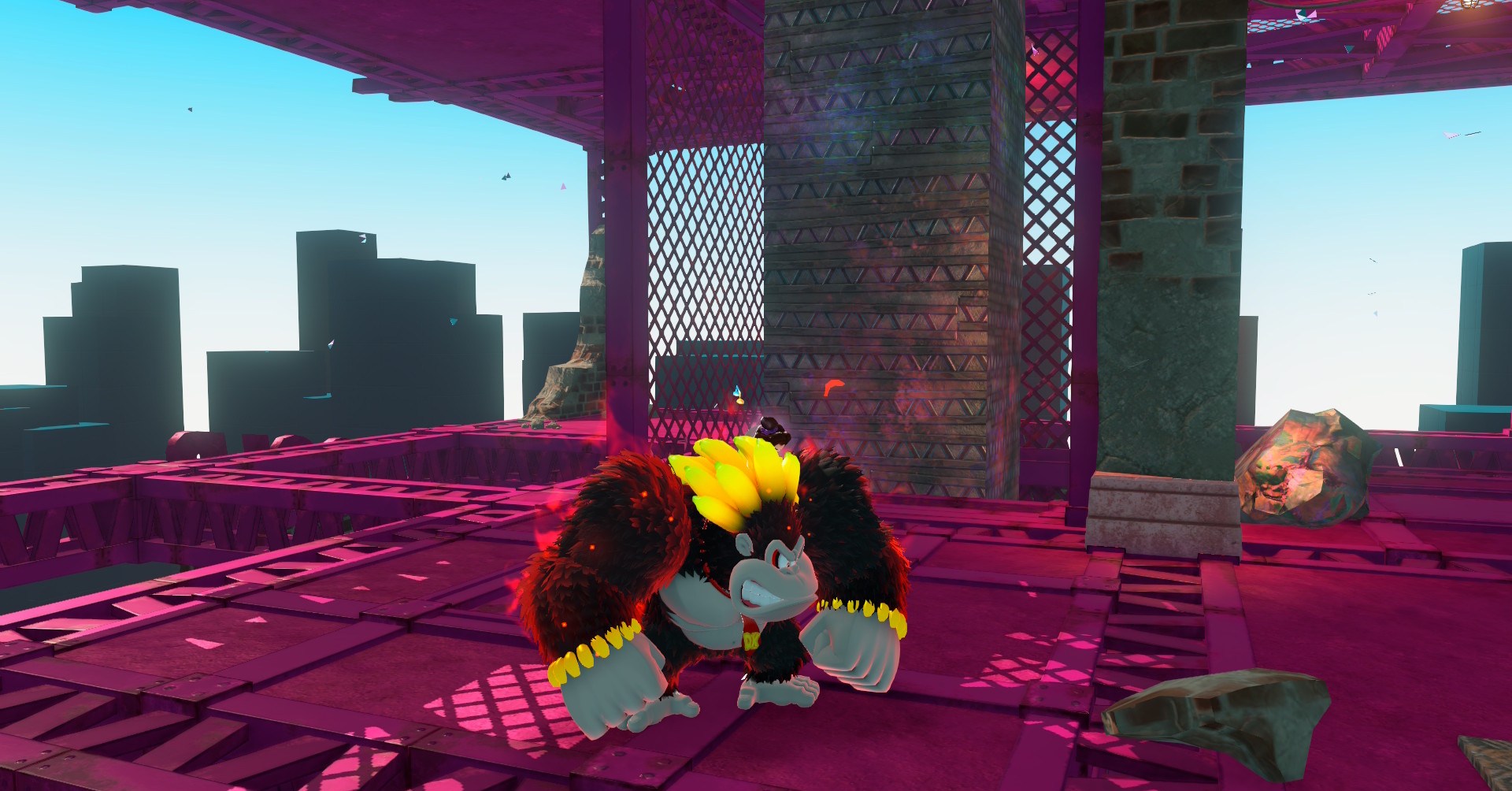 Kong Bananza DK in Donkey Kong Bananza standing next to a concrete pillar in the City Smash challenge