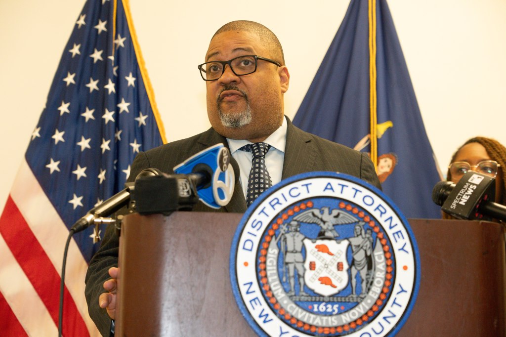 Manhattan District Attorney Alvin Bragg at a press conference.