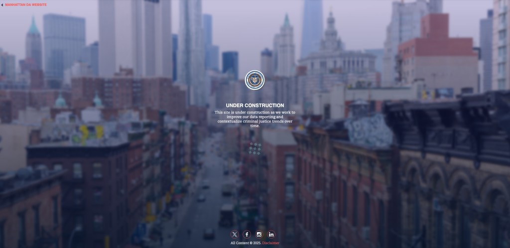 Screenshot of Manhattan DA website under construction.