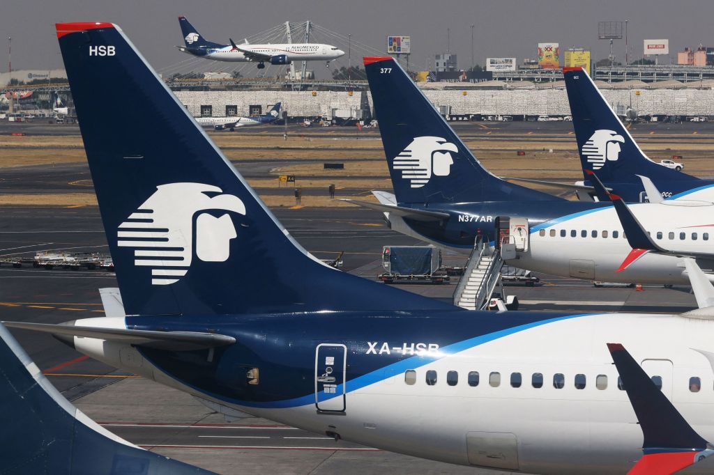 Aeromexico airplanes at an airport.