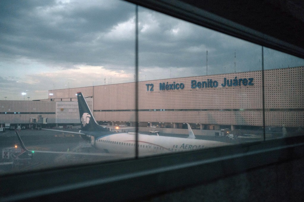 Aeromexico airplane at Mexico City Benito Juarez International Airport.