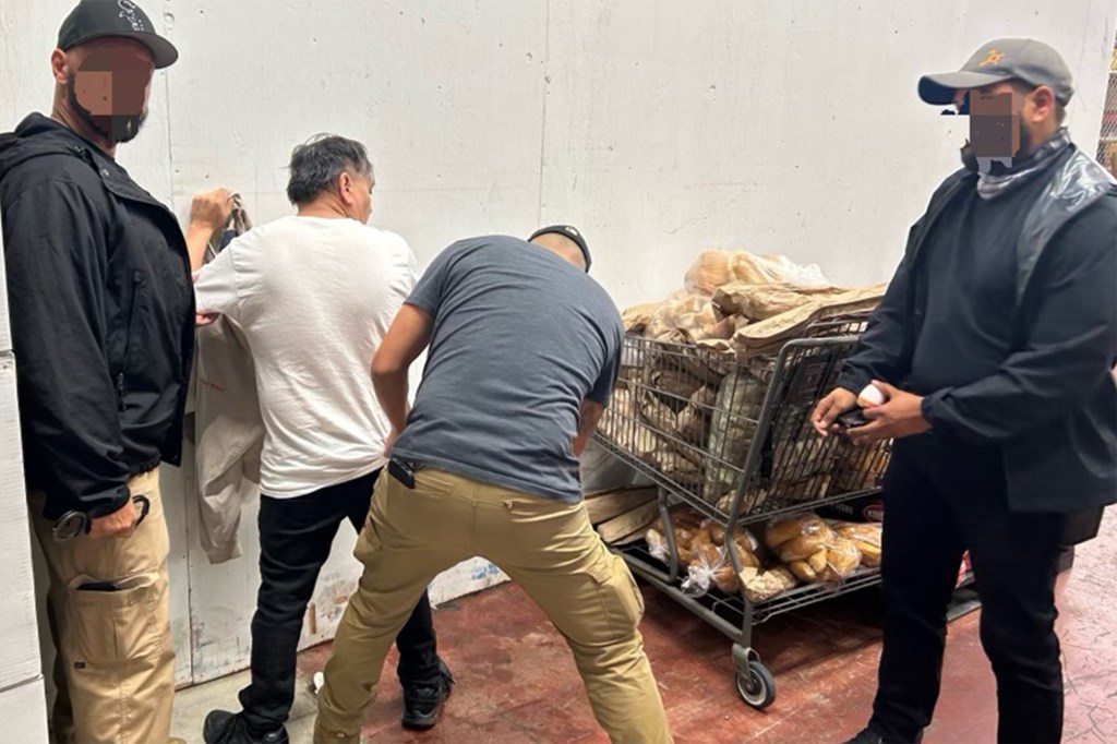 ICE agents arresting a man in Chicago.