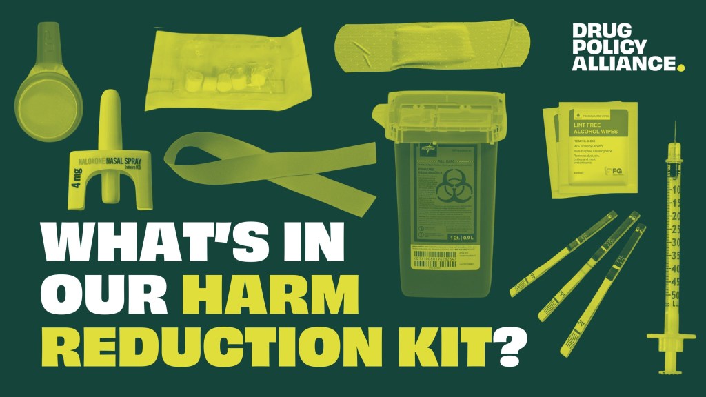 Illustration of a harm reduction kit contents.