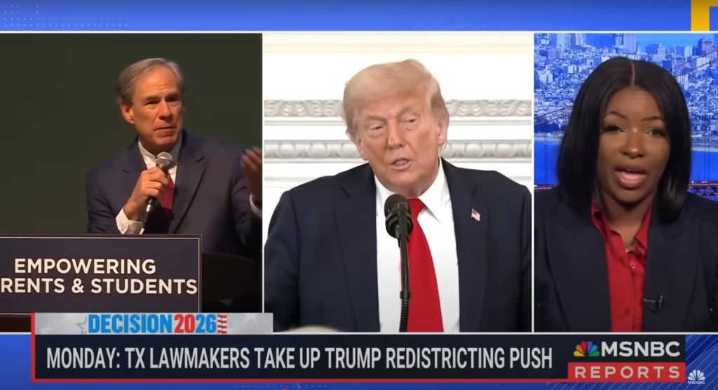MSNBC news segment about Texas lawmakers and Trump's redistricting push.