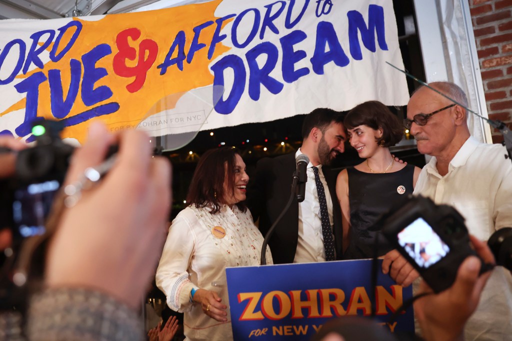 Zohran Mamdani with his family at his election night party.