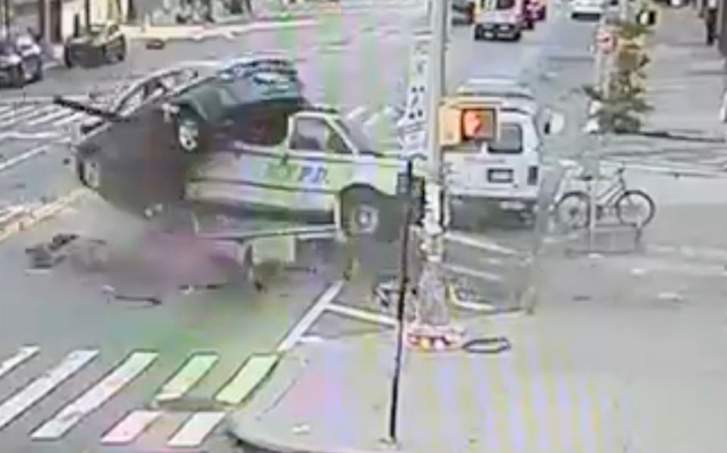 The car slammed into two victims Saturday. 