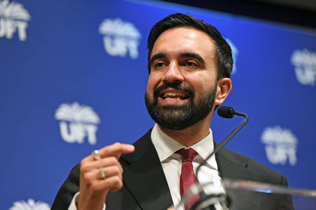 Democratic mayoral candidate Zohran Mamdani accepting the endorsement of the United Federation of Teachers at its Manhattan headquarters on July 9, 2025.