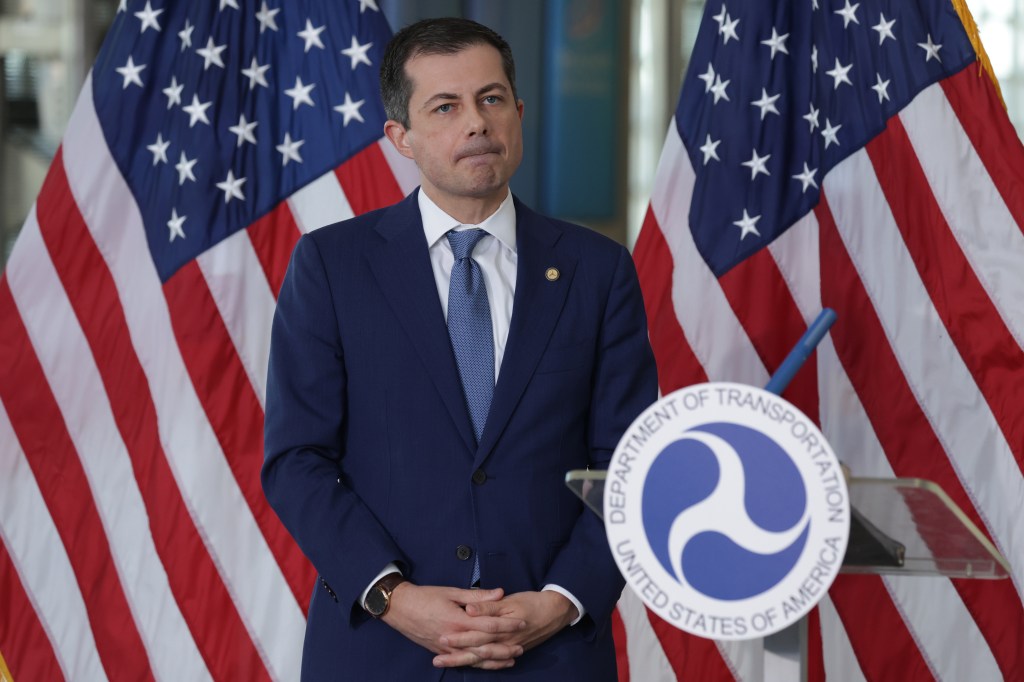 Pete Buttigieg at a press conference.