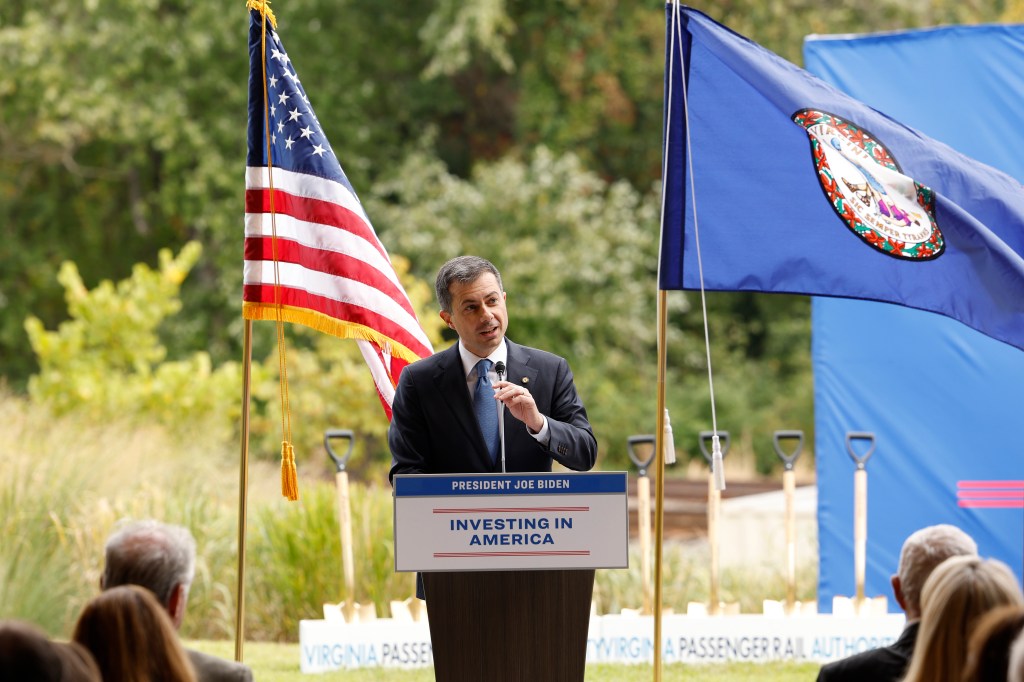 President Biden speaking at a groundbreaking ceremony for the Long Bridge Project.