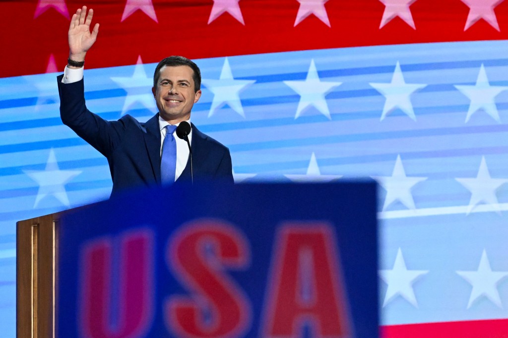 Pete Buttigieg speaking at the 2024 Democratic National Convention.
