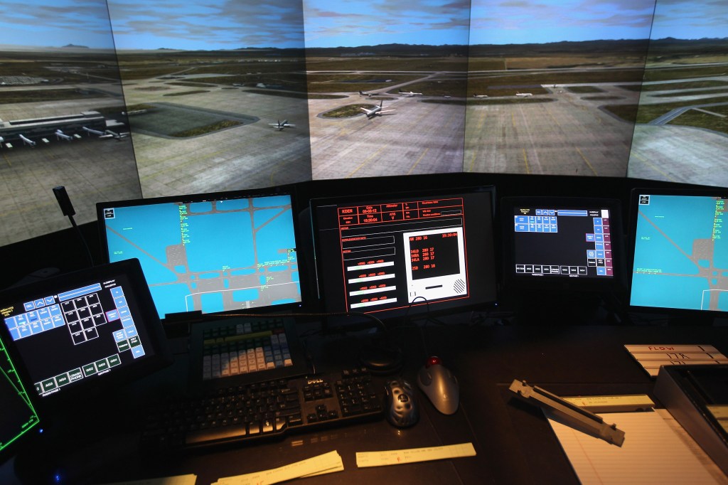 Air traffic control simulator at Denver International Airport.