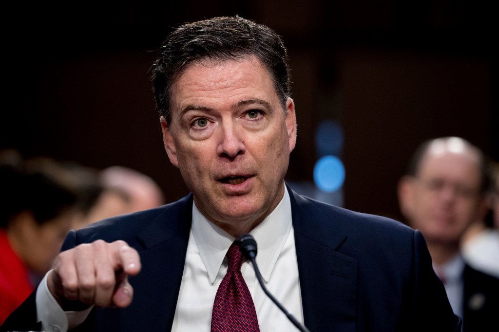 James Comey testifying at a Senate hearing.