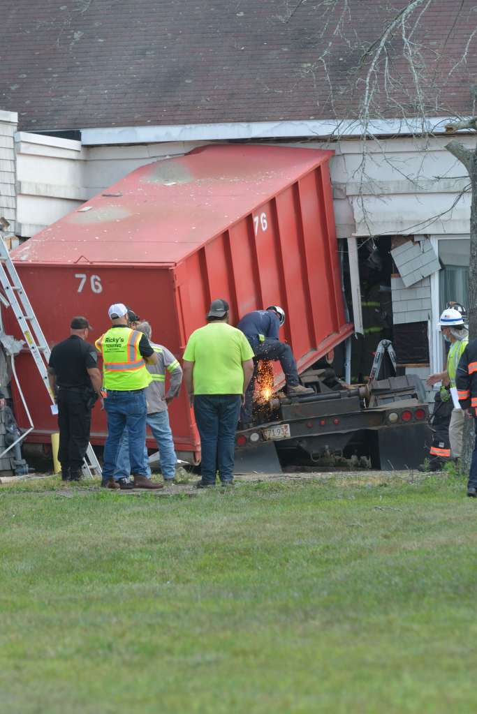 Truck crashed into a building near a former military base.