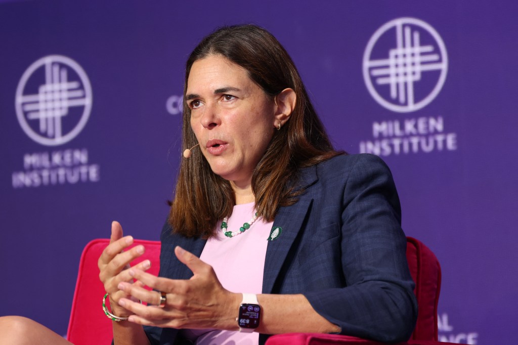 Sian Beilock, President of Dartmouth College, speaking at the Milken Institute Global Conference.