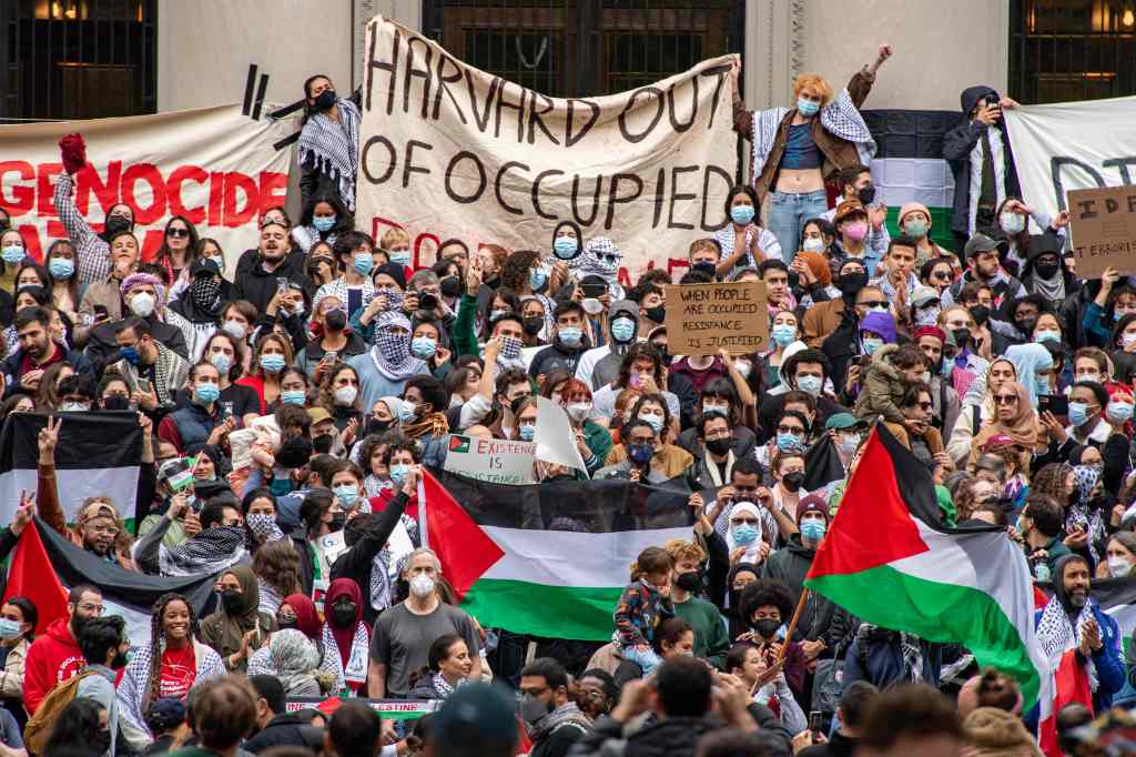 Protestors at Harvard University rally in support of Palestinians in Gaza.