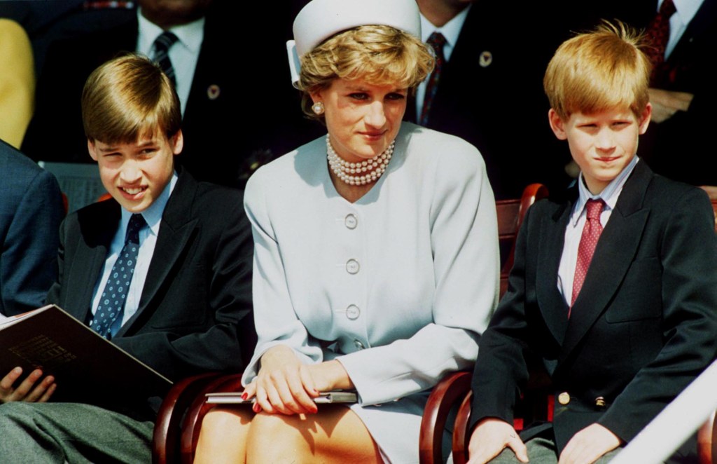 Princess Diana sitting with Prince William and Prince Harry.