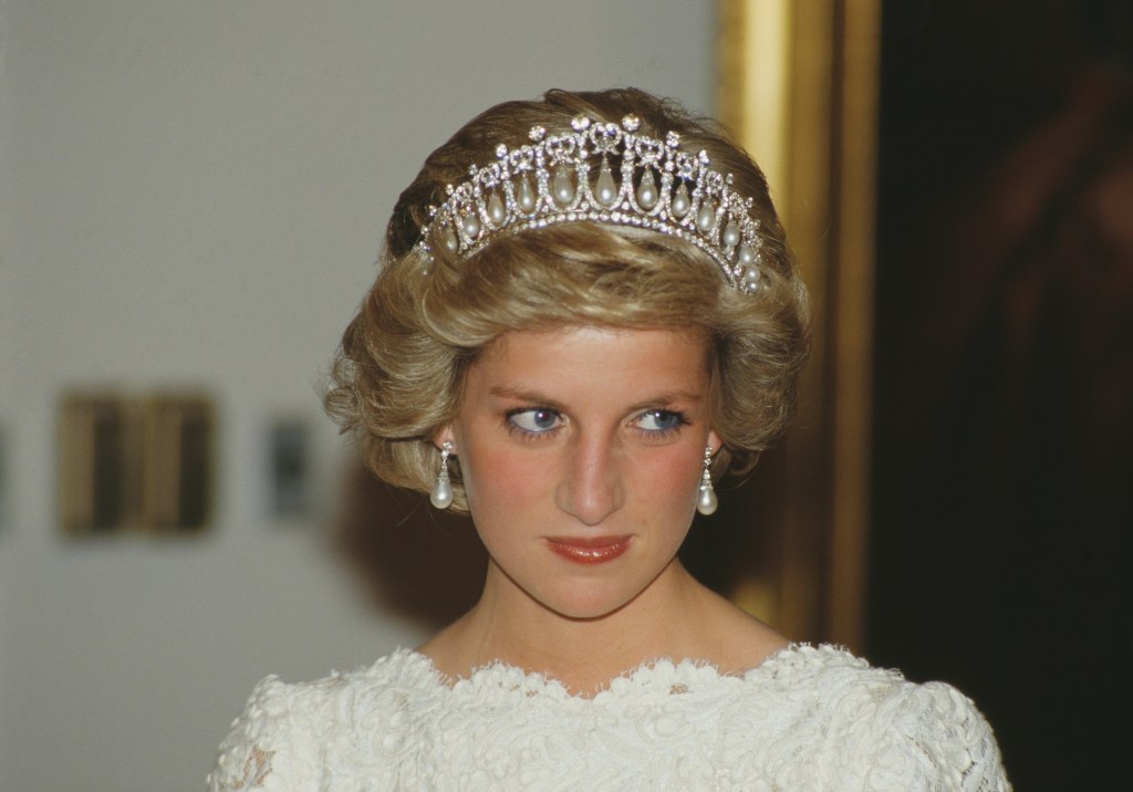 Princess Diana wearing a tiara.