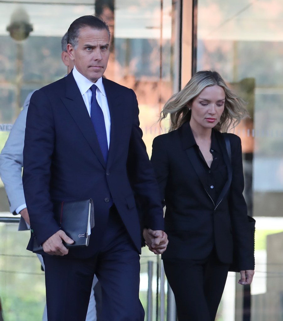 Hunter Biden and his wife, Melissa, holding hands and leaving a courthouse.