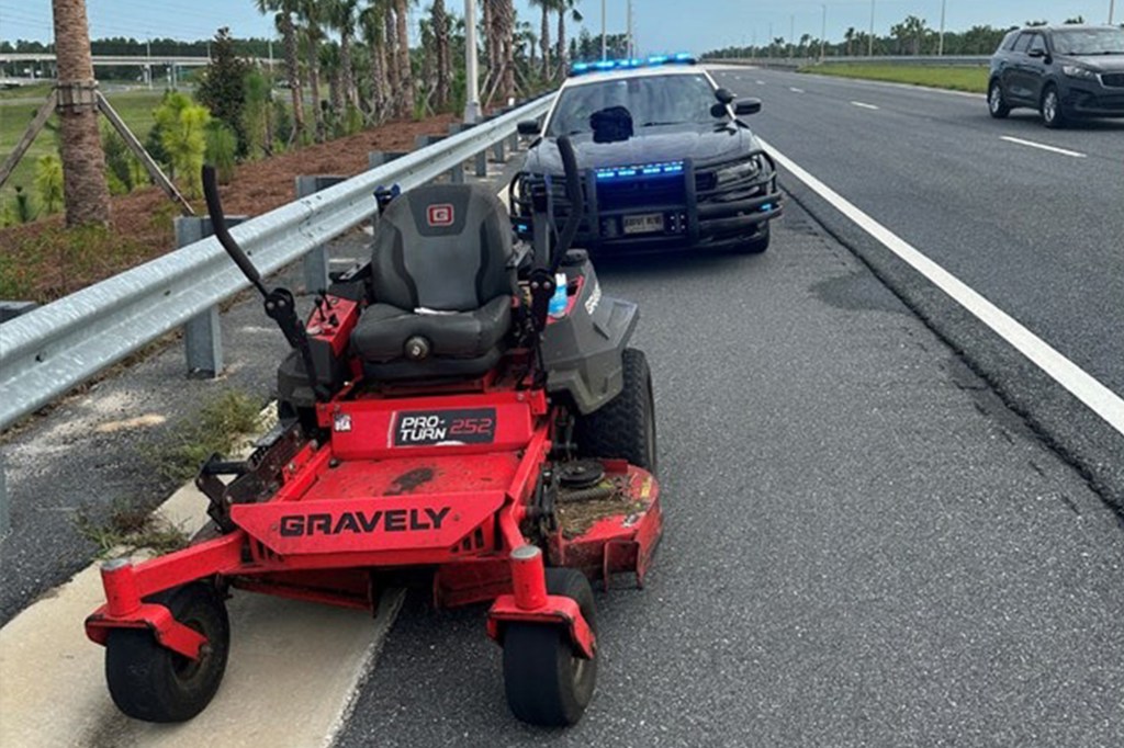 Calls began flooding into the Florida Highway Patrol of a man erratically driving a lawn mower down Suncoast Parkway at around 8:30 a.m. on Friday, Fox 13 reported.