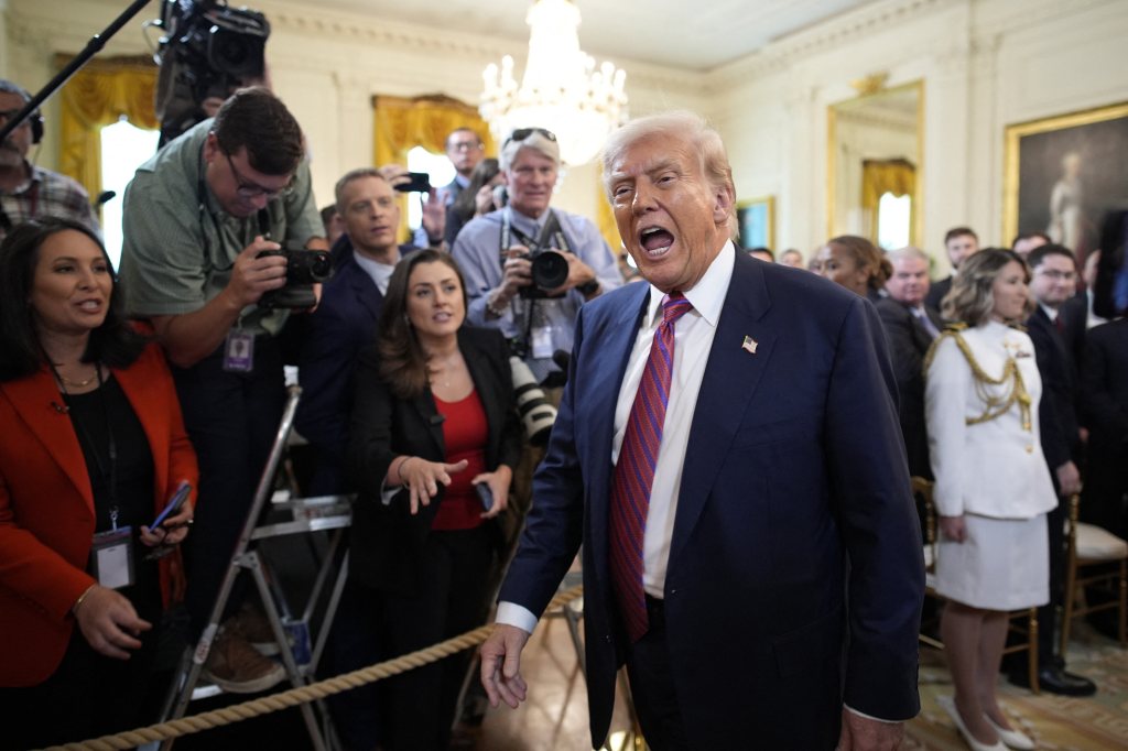 Donald Trump speaking to reporters after signing the GENIUS Act.