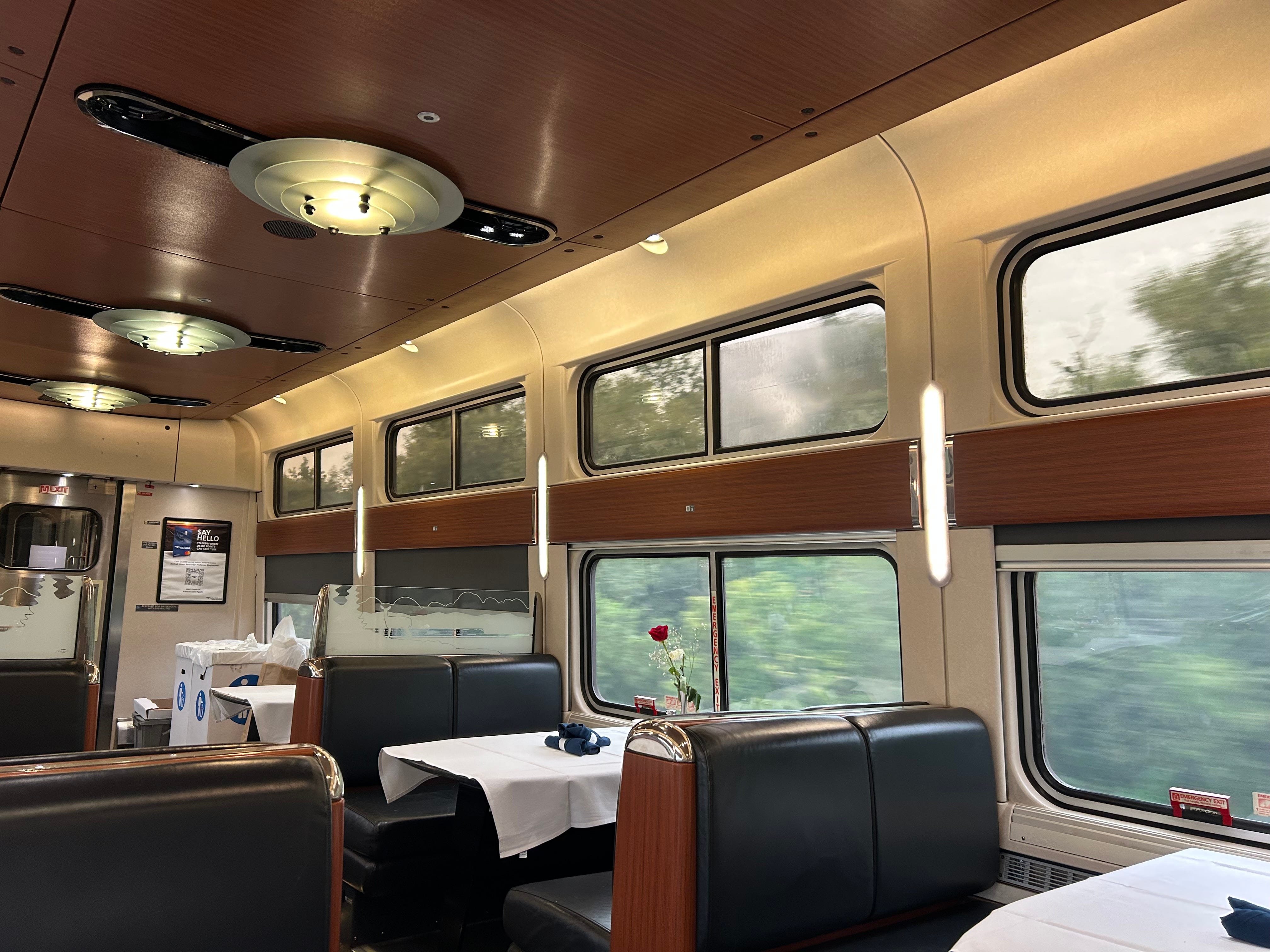 A first-class dining car on a train