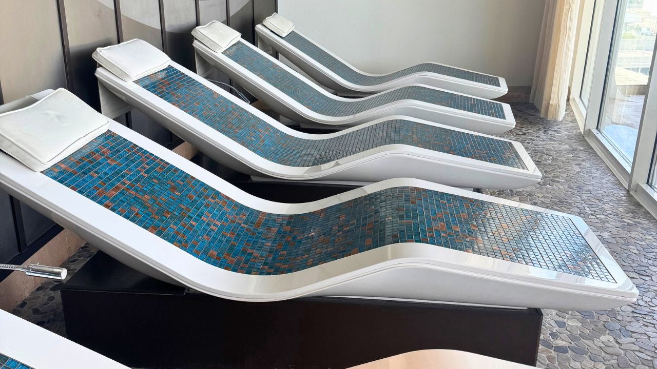 Angled heated loungers