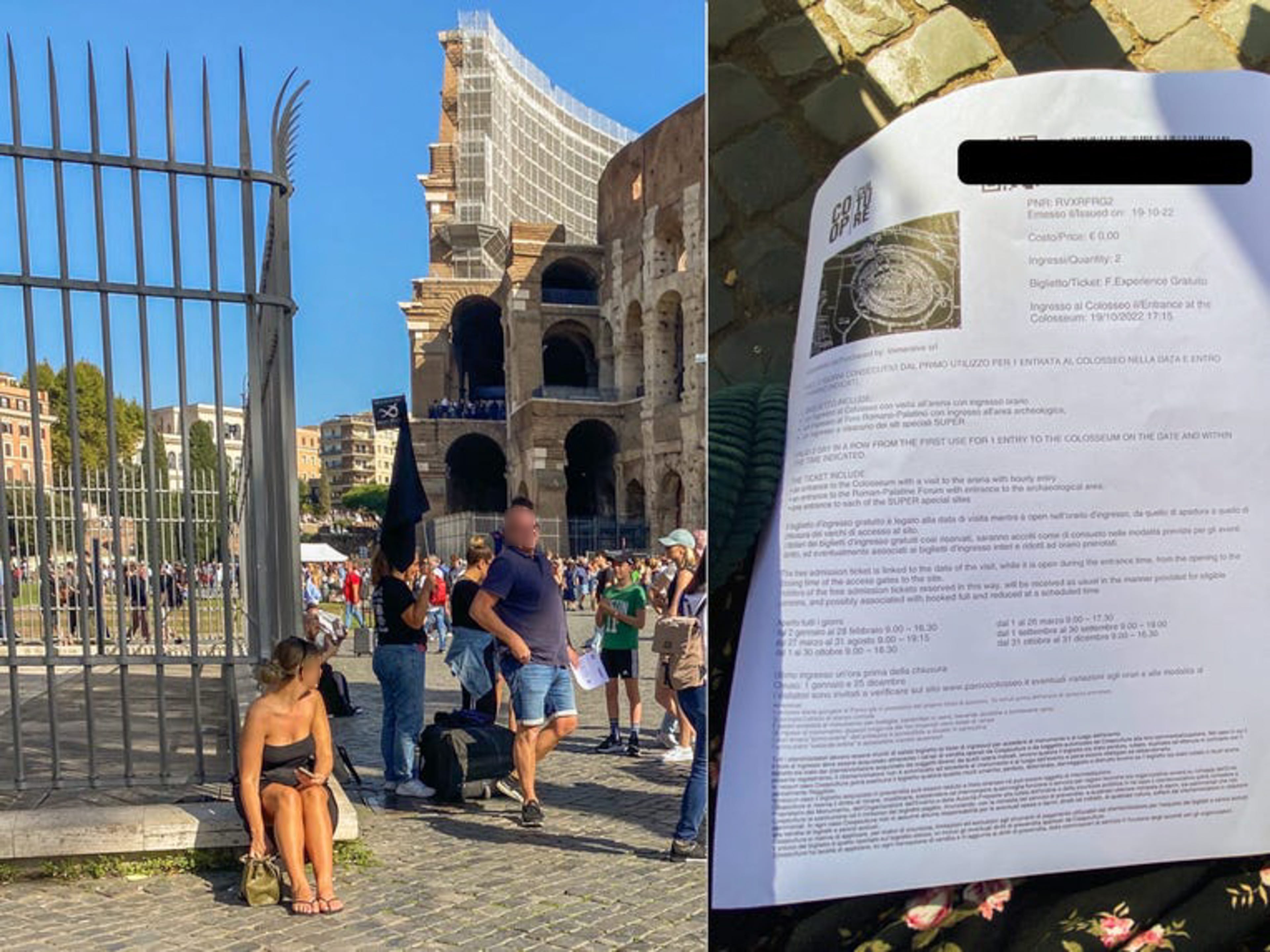 A composite image of the tour meet-up spot and the author's ticket